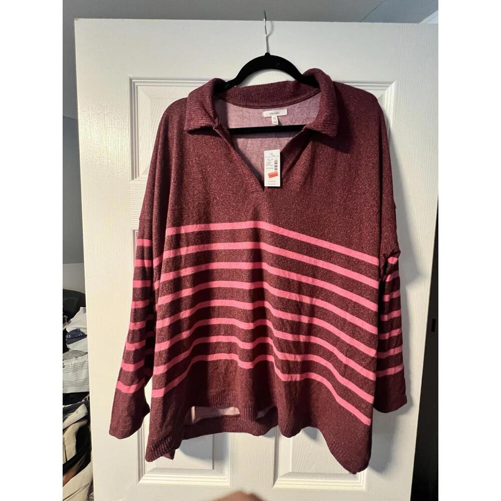 Maurices Collared Striped V-Neck Sweater sz XXL NWT